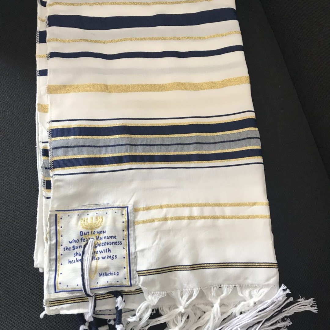 Ethnic Fashion For Men - Żydowski Talit Izraelski Szal Modlitewny Niebiesko-Srebrny