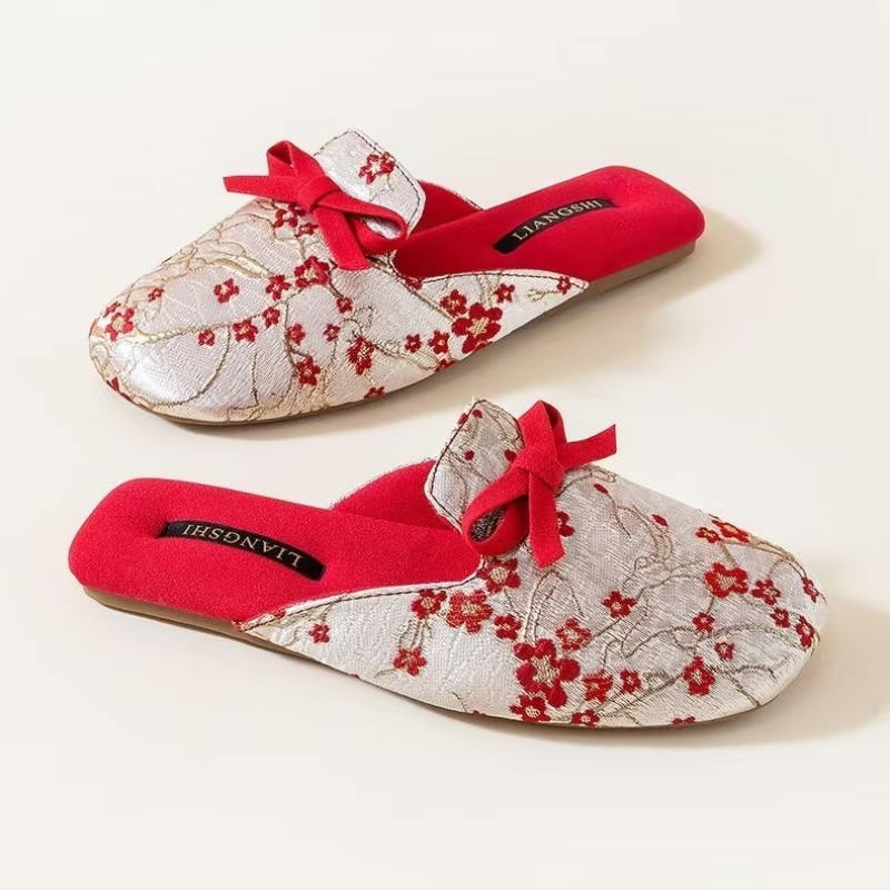 Ethnic Style - Damskie jedwabne kapcie domowe Baotou z