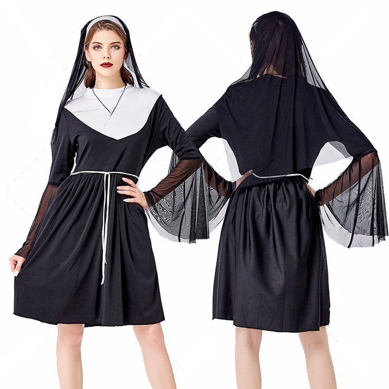 Ethnic Fashion Wear - Kostium czarnej zakonnicy na Halloween, bal