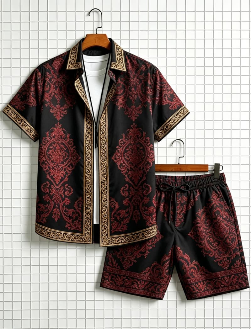 Ethnic Fashion - Męski zestaw: koszula z krótkim rękawem