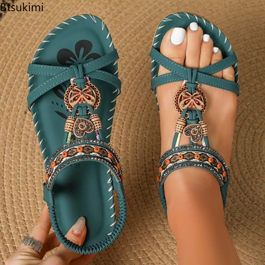 Ethnic Fashion - Damskie sandały w stylu bohemy, na