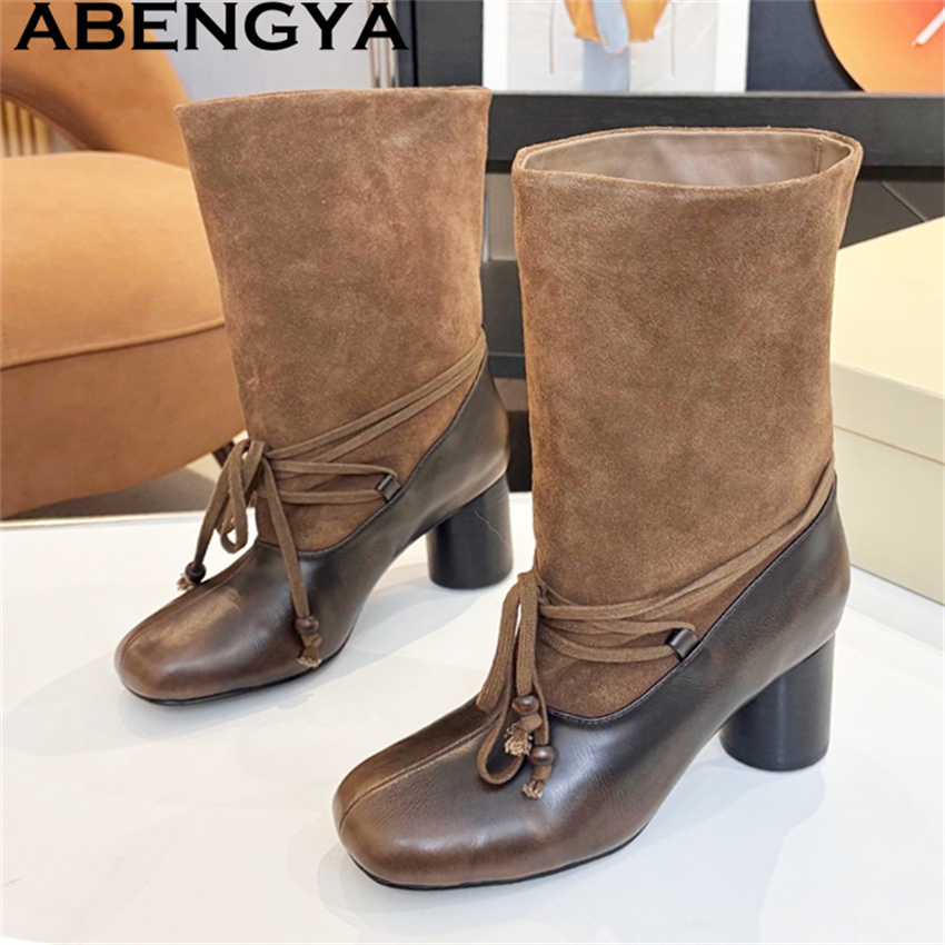 Ethnic Fashion Week - Botki damskie ABENGYA na grubym obcasie,